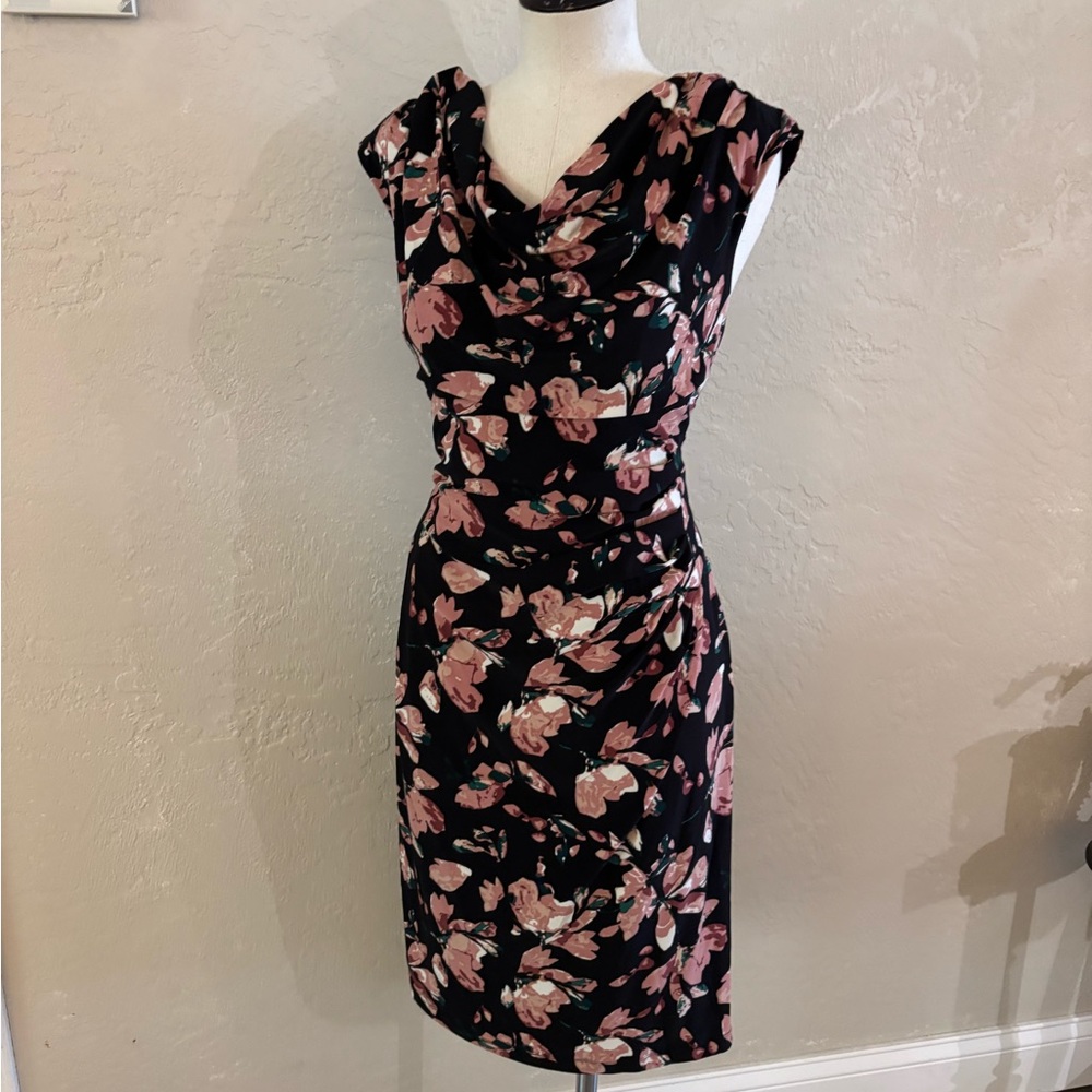 Evan Picone Black Lable Floral Cap-Sleeve Sheath Dress Sz L NWT
